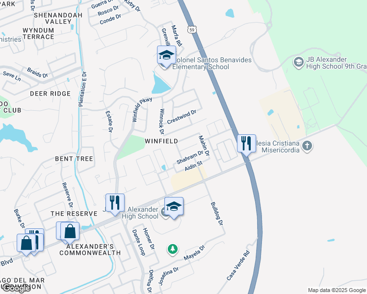 map of restaurants, bars, coffee shops, grocery stores, and more near 3906 Ivana Court in Laredo