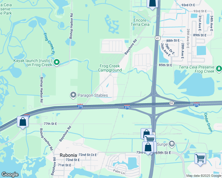 map of restaurants, bars, coffee shops, grocery stores, and more near 8209 Gillette Circle in Palmetto