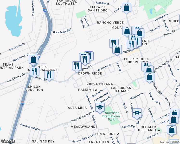 map of restaurants, bars, coffee shops, grocery stores, and more near in Laredo