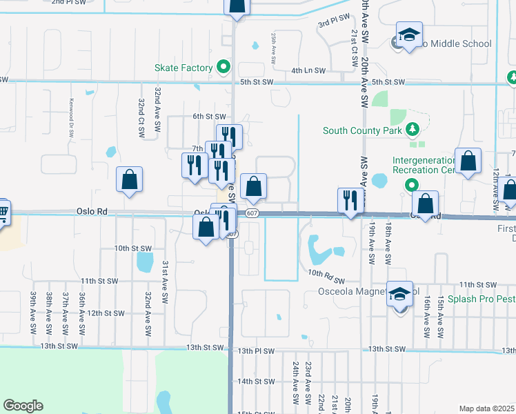 map of restaurants, bars, coffee shops, grocery stores, and more near 2583 Langrove Lane Sothwest in Vero Beach