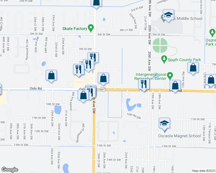 map of restaurants, bars, coffee shops, grocery stores, and more near 2559 Langrove Lane Sothwest in Vero Beach