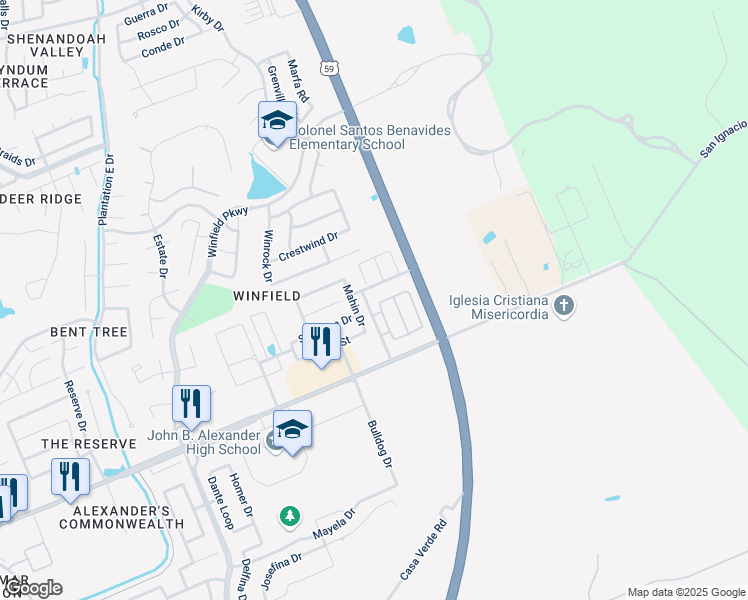 map of restaurants, bars, coffee shops, grocery stores, and more near 4111 Blue Quail Road in Laredo