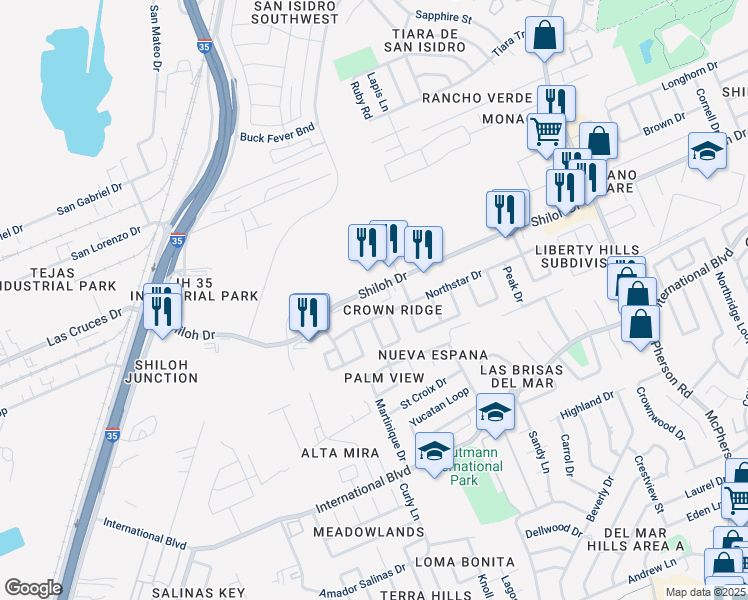 map of restaurants, bars, coffee shops, grocery stores, and more near in Laredo
