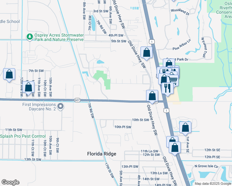 map of restaurants, bars, coffee shops, grocery stores, and more near 550 9th Street Southwest in Vero Beach