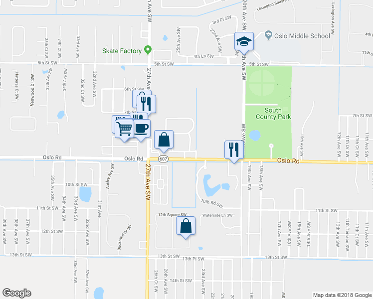 map of restaurants, bars, coffee shops, grocery stores, and more near 839 Middleton Drive Southwest in Vero Beach
