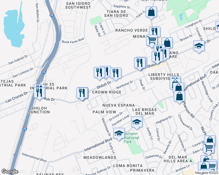 map of restaurants, bars, coffee shops, grocery stores, and more near in Laredo