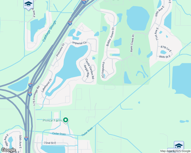 map of restaurants, bars, coffee shops, grocery stores, and more near 8432 Castle Garden Road in Palmetto