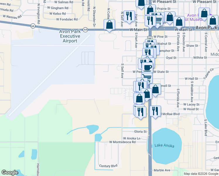 map of restaurants, bars, coffee shops, grocery stores, and more near 810 S Robert Ave in Avon Park