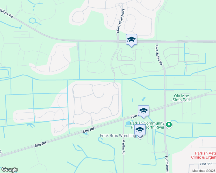 map of restaurants, bars, coffee shops, grocery stores, and more near 11335 82nd Street East in Parrish