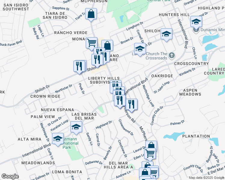 map of restaurants, bars, coffee shops, grocery stores, and more near 8716 Puerto Vallarta in Laredo