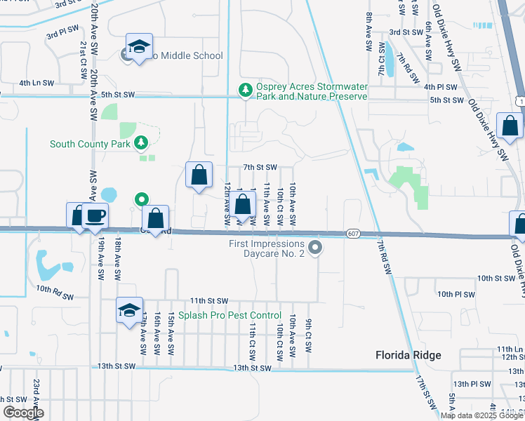 map of restaurants, bars, coffee shops, grocery stores, and more near 835 11th Avenue Southwest in Vero Beach
