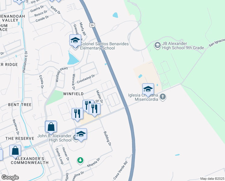 map of restaurants, bars, coffee shops, grocery stores, and more near 4111 Blue Quail Road in Laredo