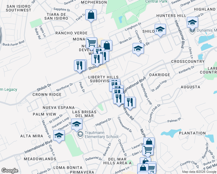 map of restaurants, bars, coffee shops, grocery stores, and more near 8716 Puerto Vallarta in Laredo