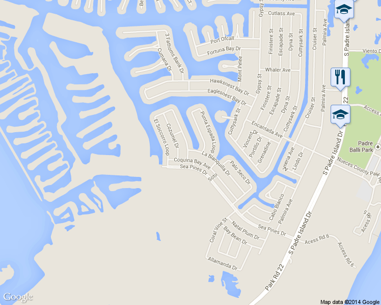 map of restaurants, bars, coffee shops, grocery stores, and more near 16013 El Soccorro Loop in Corpus Christi