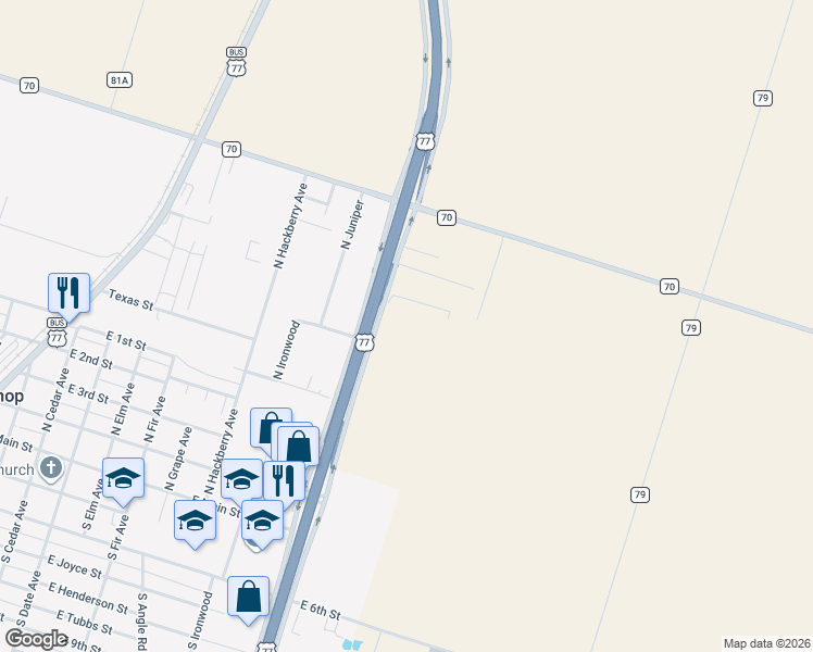 map of restaurants, bars, coffee shops, grocery stores, and more near in Bishop