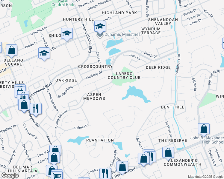 map of restaurants, bars, coffee shops, grocery stores, and more near 412 Mayfair Drive in Laredo