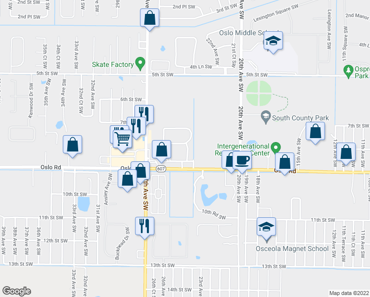 map of restaurants, bars, coffee shops, grocery stores, and more near 803 Middleton Drive Southwest in Vero Beach