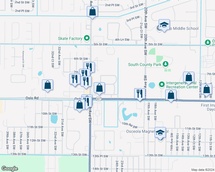 map of restaurants, bars, coffee shops, grocery stores, and more near 2511 Stockbridge Square Southwest in Vero Beach