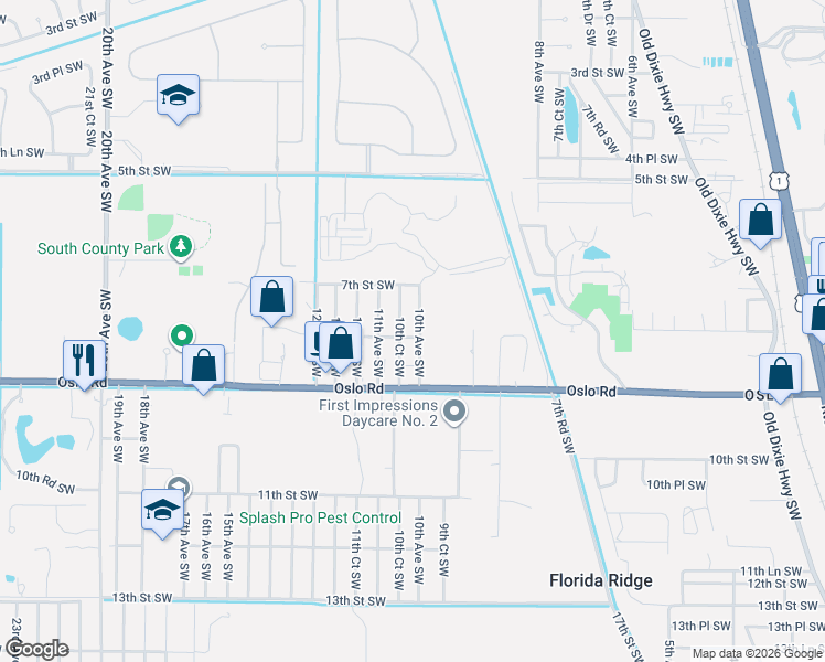 map of restaurants, bars, coffee shops, grocery stores, and more near 765 10th Avenue Southwest in Vero Beach