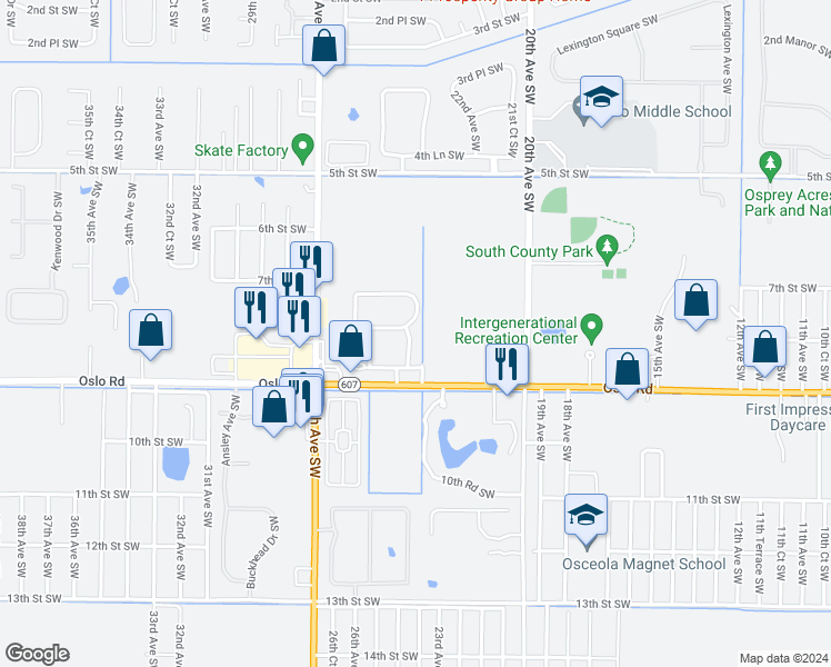 map of restaurants, bars, coffee shops, grocery stores, and more near 778 Middleton Drive Southwest in Vero Beach