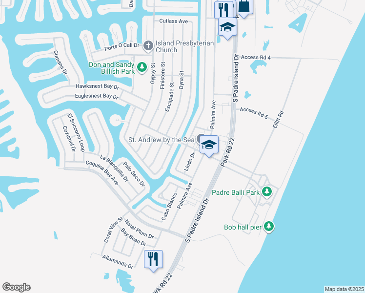 map of restaurants, bars, coffee shops, grocery stores, and more near 15801 Almeria Avenue in Corpus Christi