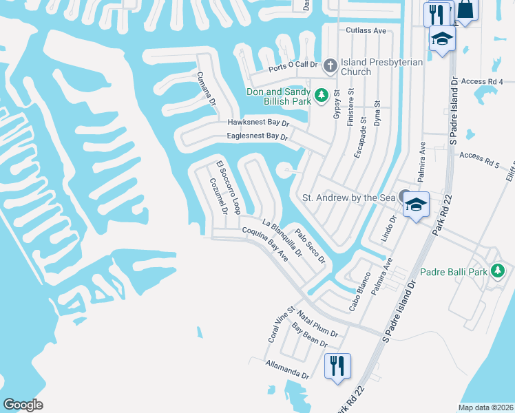 map of restaurants, bars, coffee shops, grocery stores, and more near 15961 Punta Espada Loop in Corpus Christi