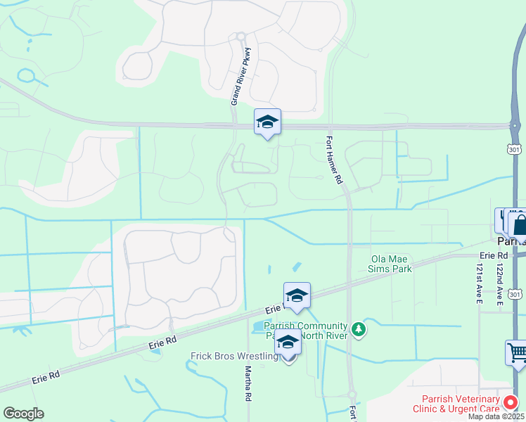 map of restaurants, bars, coffee shops, grocery stores, and more near 11518 84th Street Circle East in Parrish