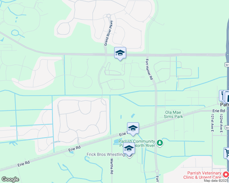 map of restaurants, bars, coffee shops, grocery stores, and more near 11518 84th Street Circle East in Parrish