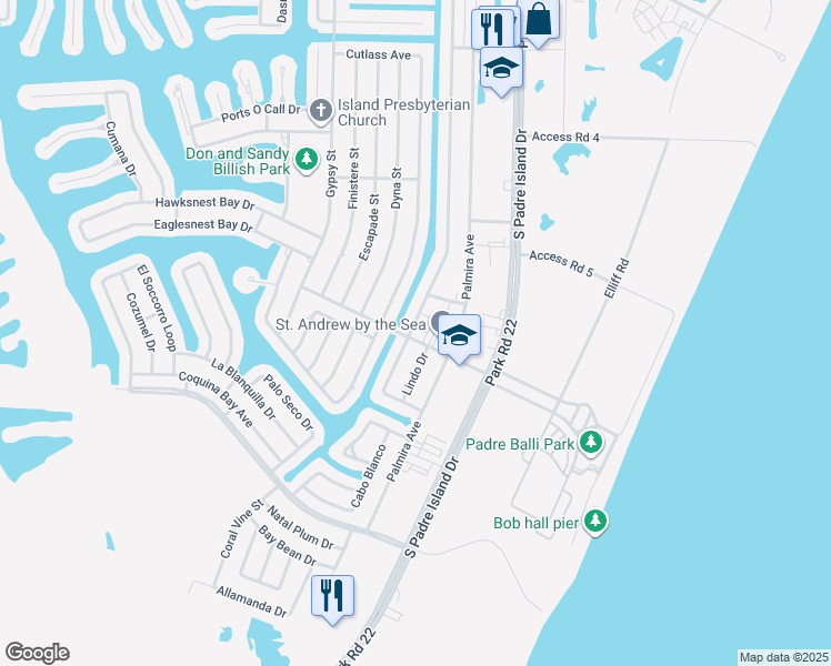 map of restaurants, bars, coffee shops, grocery stores, and more near 15801 Almeria Avenue in Corpus Christi
