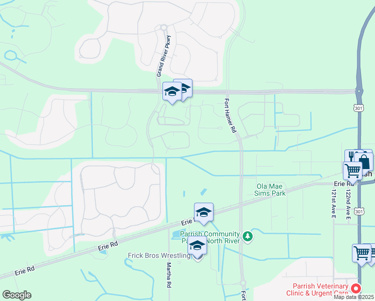map of restaurants, bars, coffee shops, grocery stores, and more near 11531 84th Street Circle East in Parrish