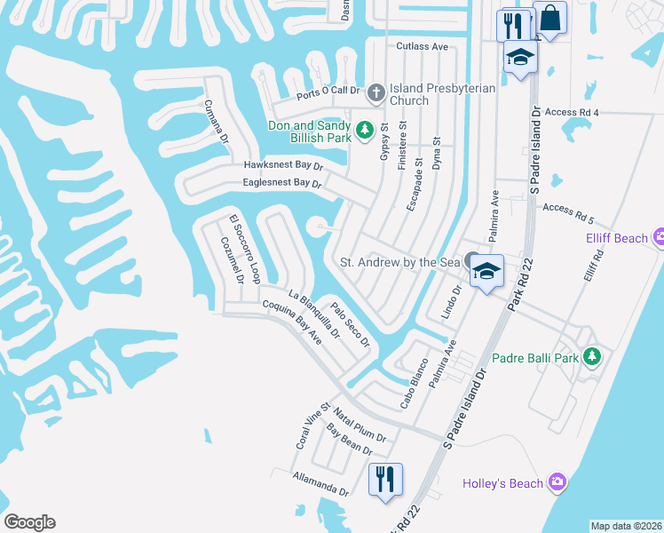 map of restaurants, bars, coffee shops, grocery stores, and more near 15829 Gypsy Street in Corpus Christi