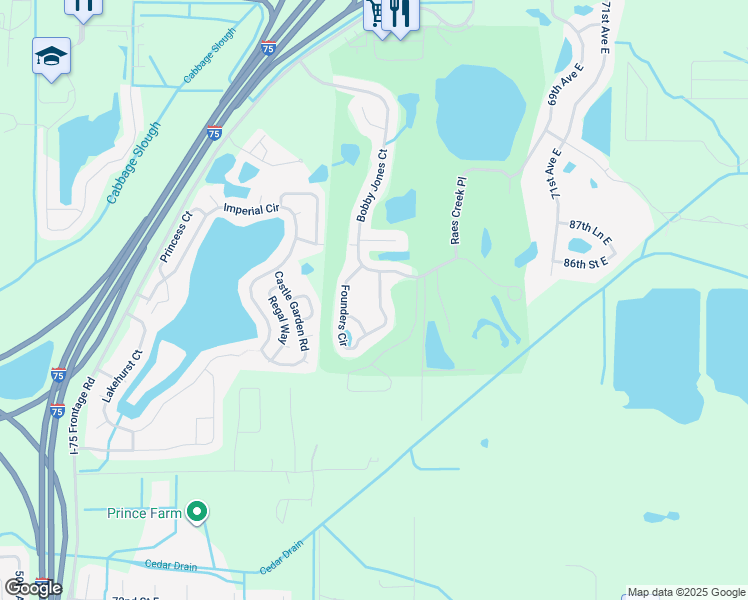 map of restaurants, bars, coffee shops, grocery stores, and more near 8829 Founders Circle in Palmetto