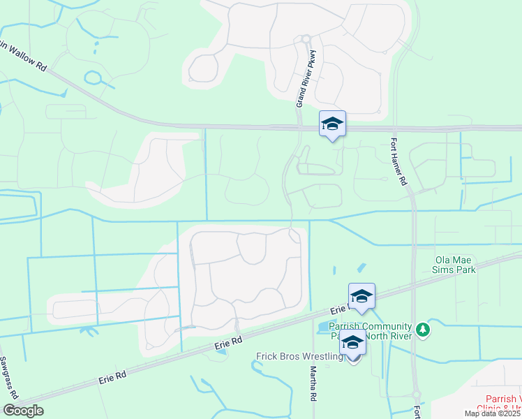 map of restaurants, bars, coffee shops, grocery stores, and more near 11344 82nd Street East in Parrish