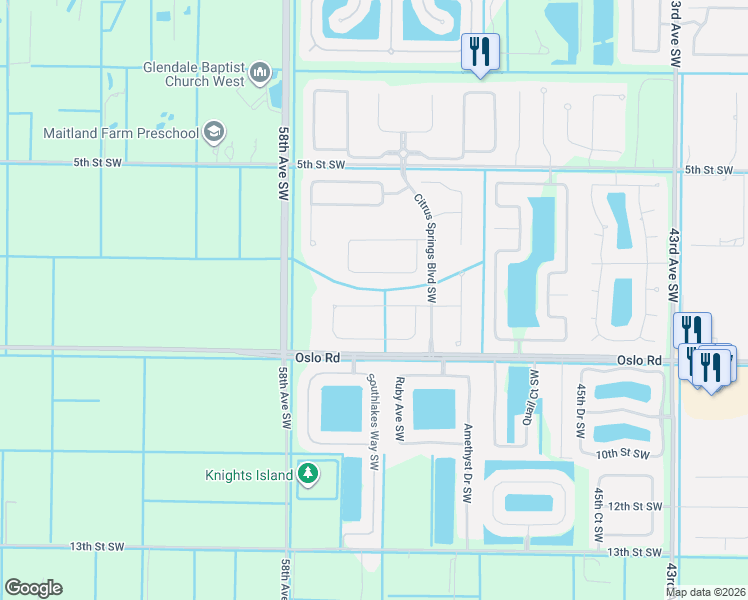 map of restaurants, bars, coffee shops, grocery stores, and more near 771 Fortunella Circle Southwest in Vero Beach