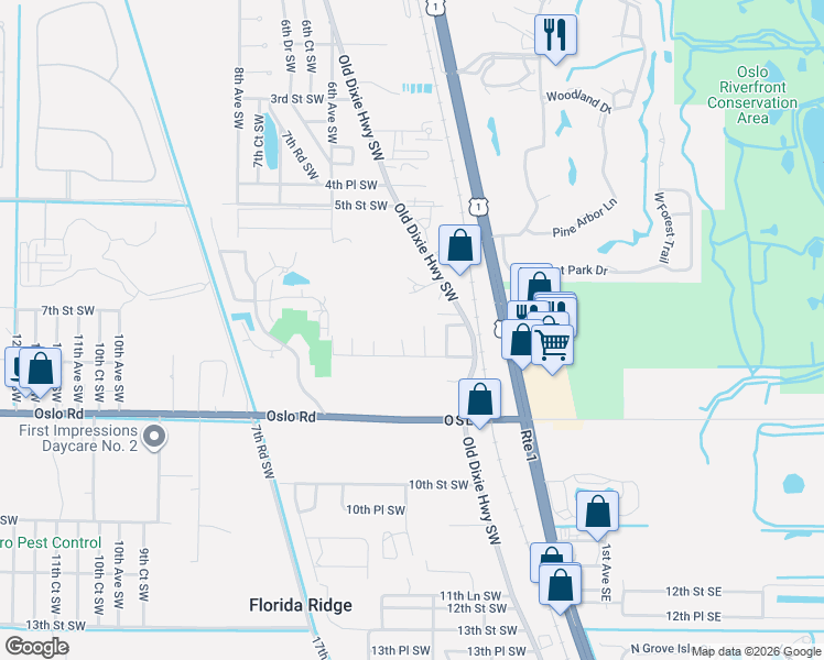 map of restaurants, bars, coffee shops, grocery stores, and more near 743 4th Avenue Southwest in Vero Beach