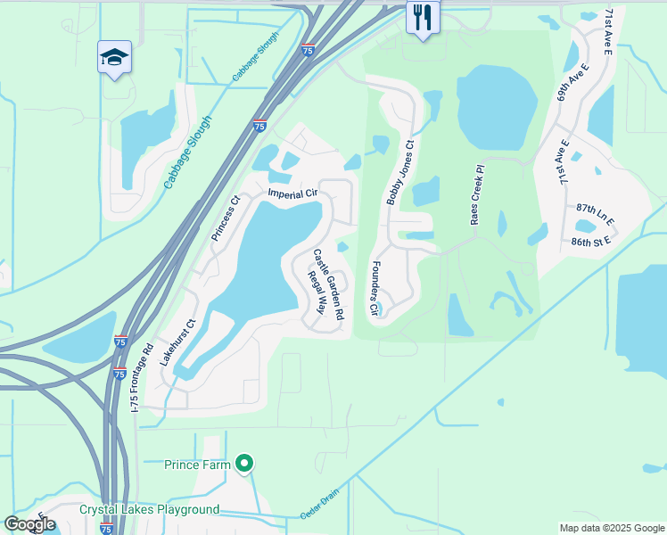 map of restaurants, bars, coffee shops, grocery stores, and more near 8451 Castle Garden Road in Palmetto