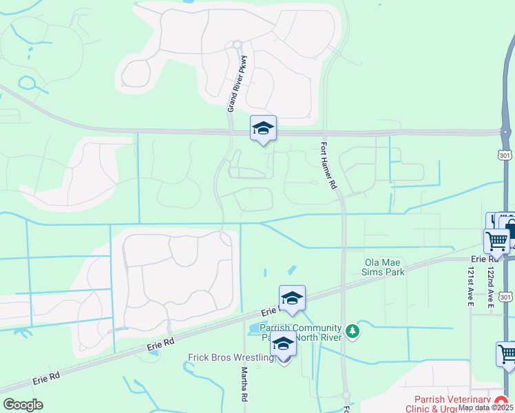map of restaurants, bars, coffee shops, grocery stores, and more near 11518 84th Street Circle East in Parrish