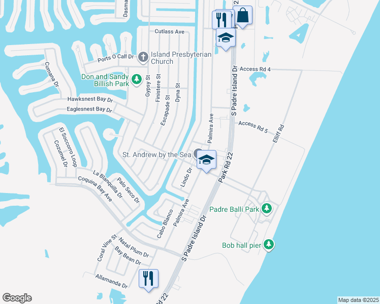 map of restaurants, bars, coffee shops, grocery stores, and more near 14202 Encantada Avenue in Corpus Christi