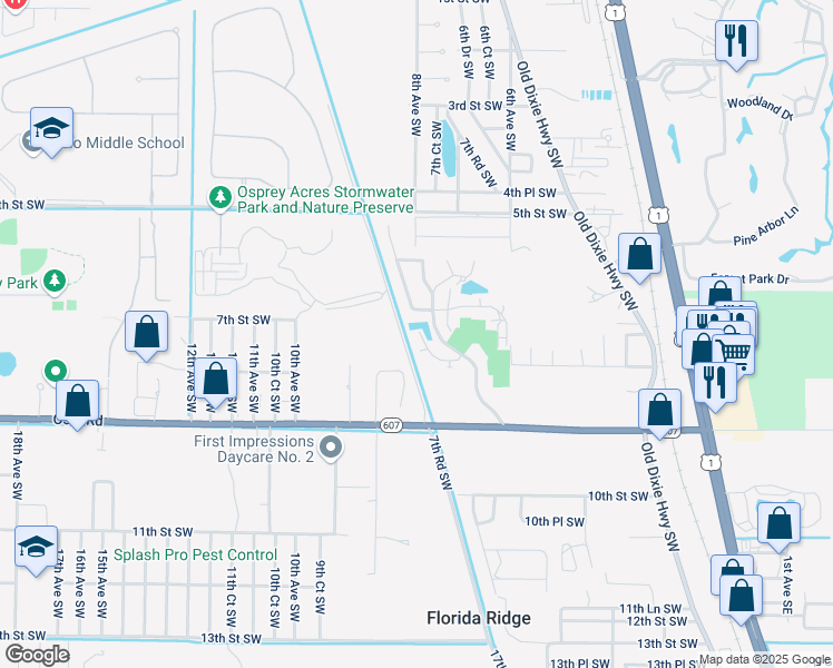map of restaurants, bars, coffee shops, grocery stores, and more near 744 Timber Ridge Trail Southwest in Vero Beach