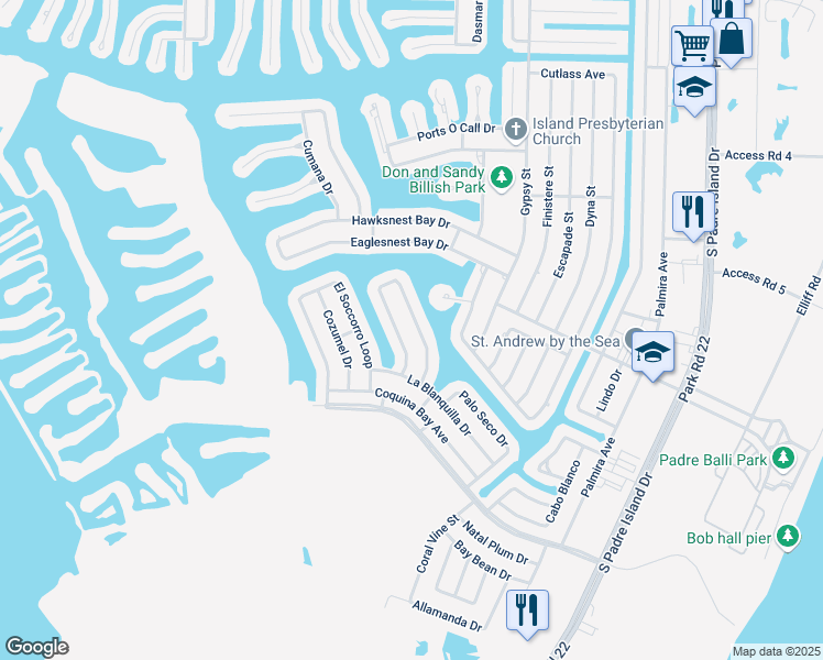 map of restaurants, bars, coffee shops, grocery stores, and more near 15961 Punta Espada Loop in Corpus Christi
