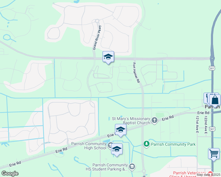 map of restaurants, bars, coffee shops, grocery stores, and more near 11531 84th Street Circle East in Parrish