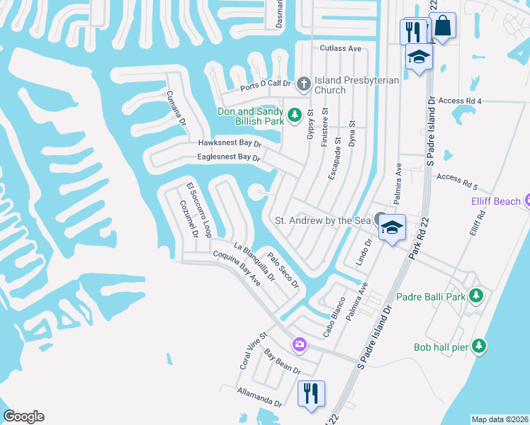 map of restaurants, bars, coffee shops, grocery stores, and more near 15878 Punta Espada Loop in Corpus Christi