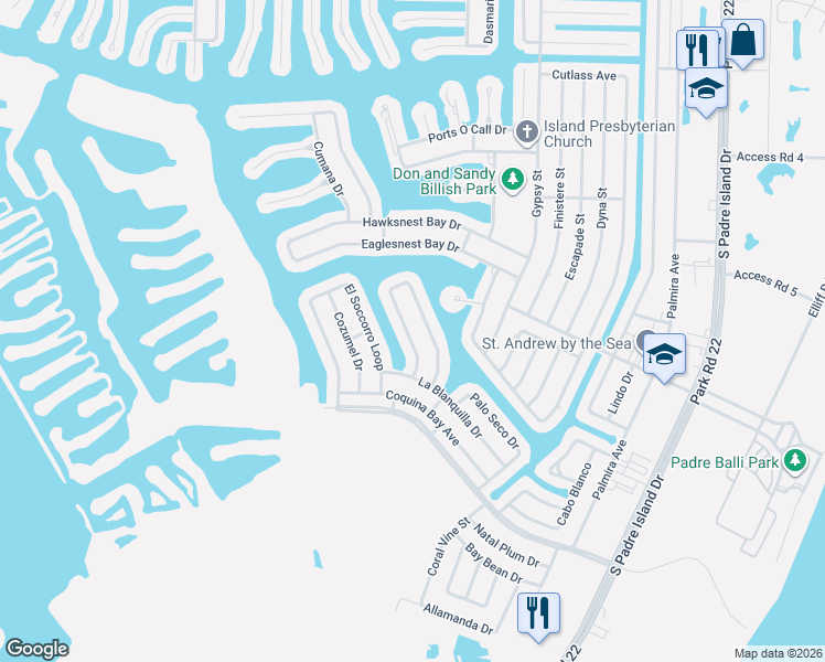 map of restaurants, bars, coffee shops, grocery stores, and more near 15961 Punta Espada Loop in Corpus Christi