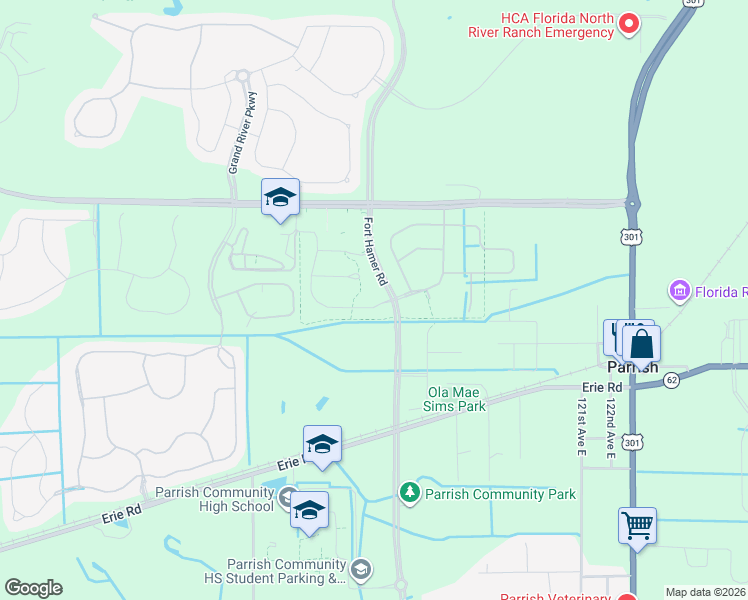 map of restaurants, bars, coffee shops, grocery stores, and more near 11699 Bluestone Court in Parrish