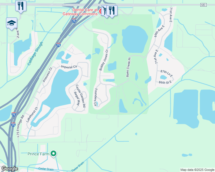 map of restaurants, bars, coffee shops, grocery stores, and more near 8804 Founders Circle in Palmetto
