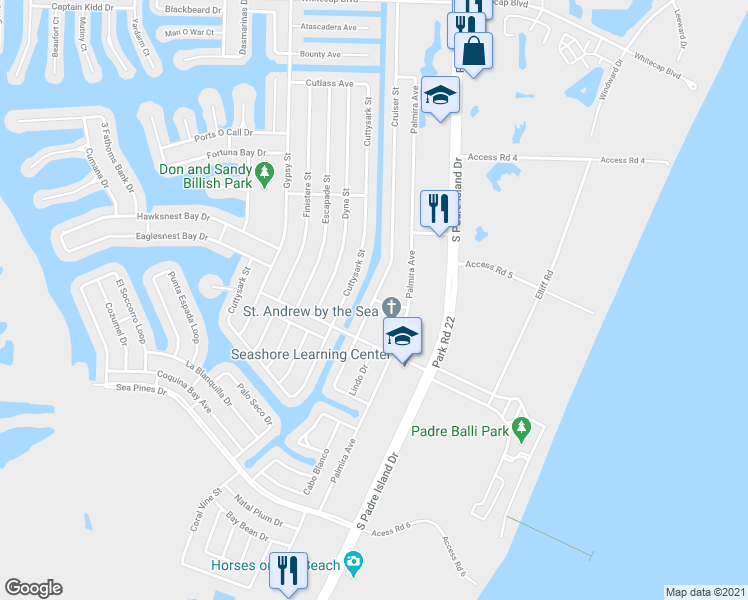 map of restaurants, bars, coffee shops, grocery stores, and more near 15657 Cruiser Street in Corpus Christi