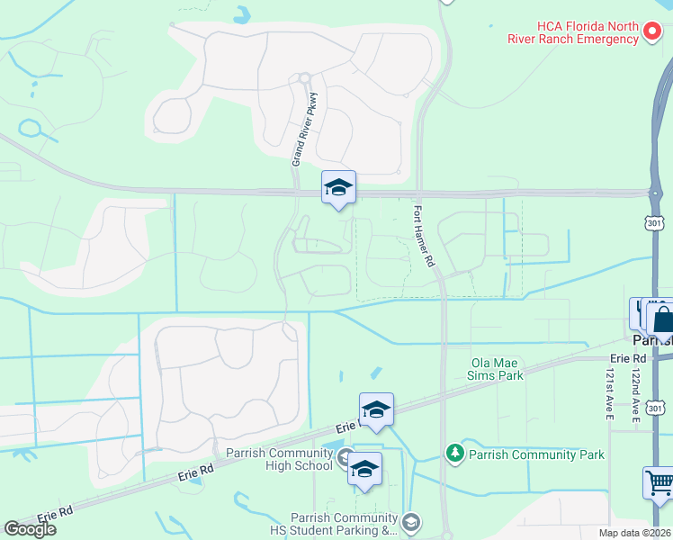 map of restaurants, bars, coffee shops, grocery stores, and more near 8520 115th Avenue East in Parrish