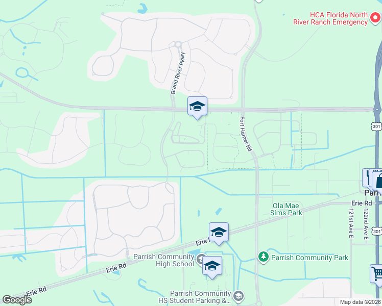 map of restaurants, bars, coffee shops, grocery stores, and more near 11567 84th Street Circle East in Parrish