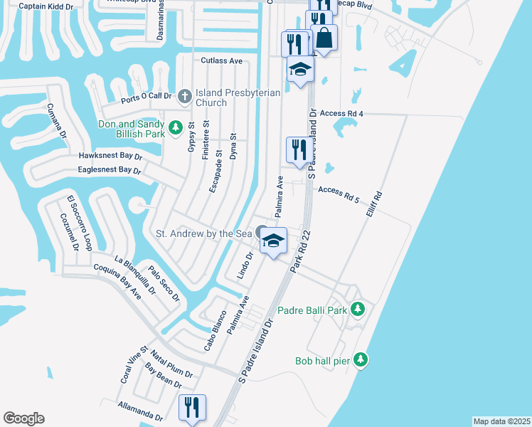 map of restaurants, bars, coffee shops, grocery stores, and more near 15657 Cruiser Street in Corpus Christi