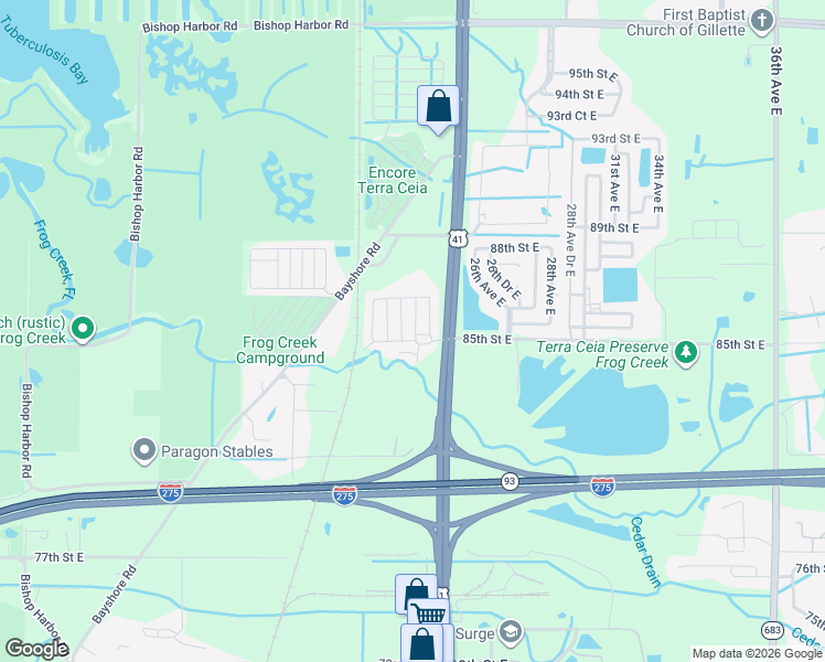 map of restaurants, bars, coffee shops, grocery stores, and more near Tangelo Road in Palmetto